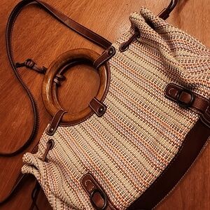 Fossil 1954 woven w wood handles satchel w crossbody strap. PERFECT CONDITION!!